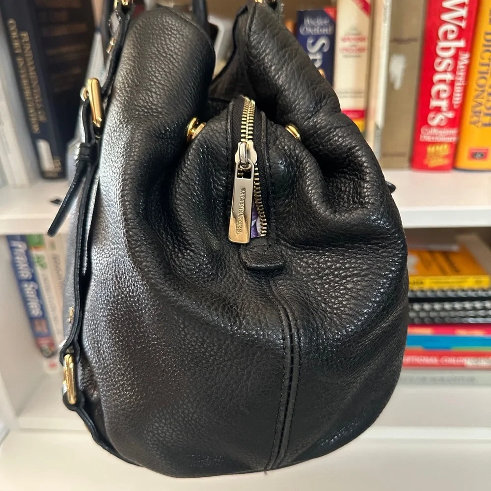 Michael Kors Black Leather Satchel with Gold Hardware
